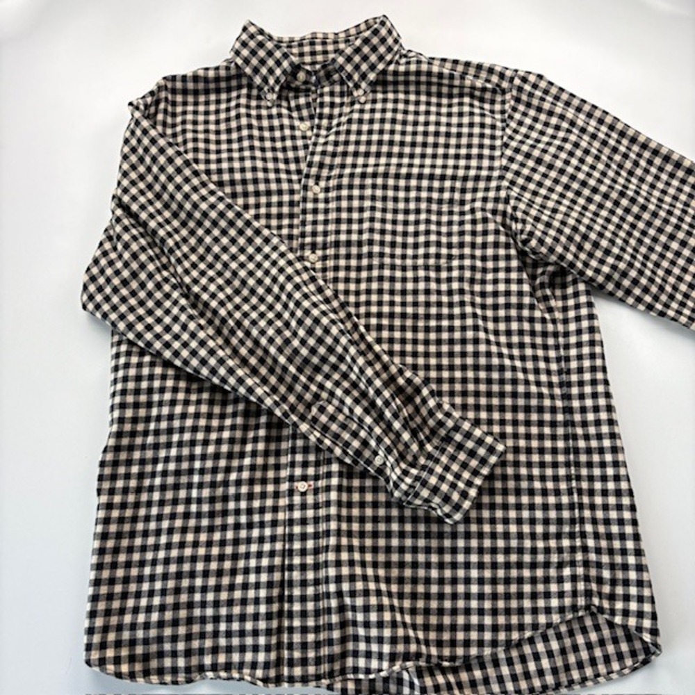 CREMIEUX COLLECTION Mens L Gingham Button‎ Down Long Sleeve Shirt Beige Black